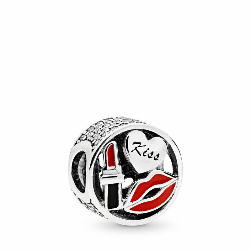 Pandora Glamour Kiss Charm Ireland - Sterling Silver/Enamel/Black/Cubic Zirconia - 193625RZK